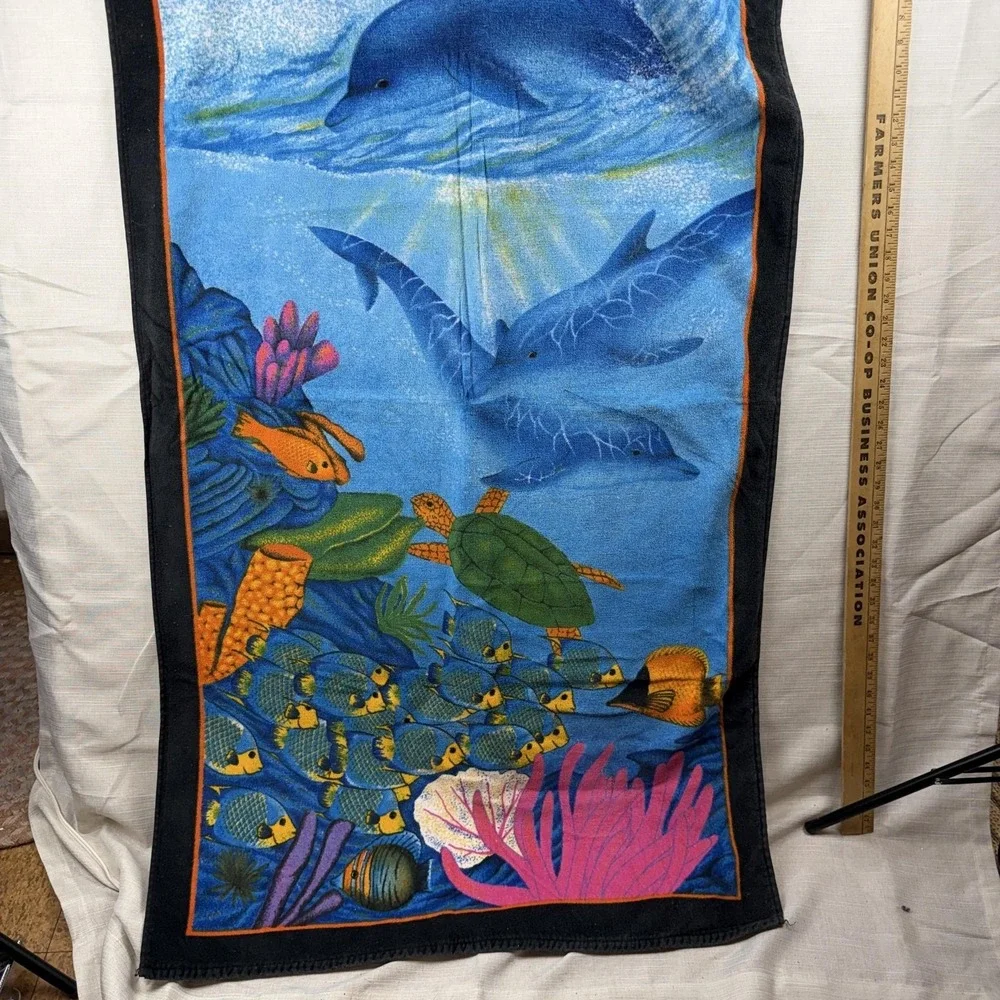 La Plage Impact Beach Towel Blue Dolphins Turtles Sea Life 30x60 Cotton Brazil